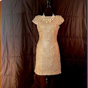 Gold Adrianna Papell dress in a size 4 (necklace sold separately for $15)